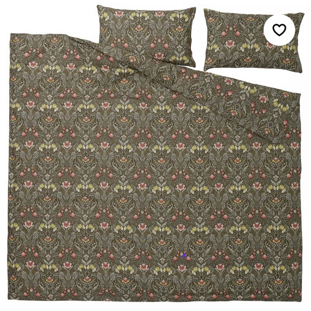 IKEA Floral Duvet Cover Set - Brown with Yellow and Pink Accents